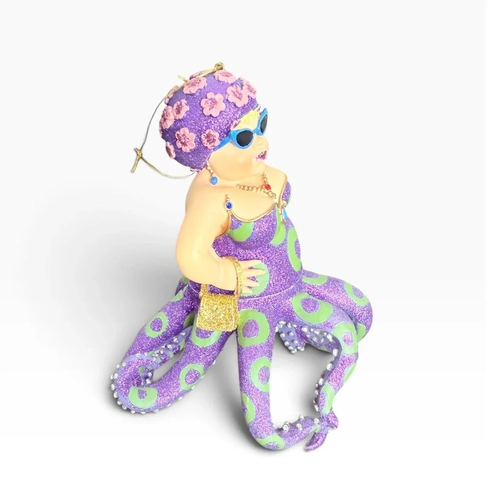December Diamonds Miss Fran III Octopus Mermaid Glitter Ornament Purple 6.5